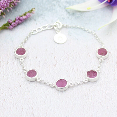 Ruby Gemstone Handmade Sterling Silver Ladies Bracelet