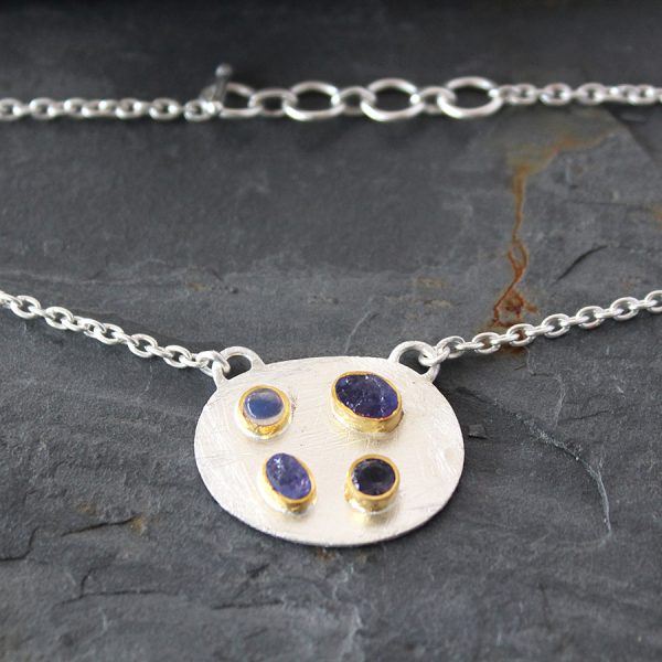 Handmade Tanzanite, Iolite And Moonstone Sterling Silver Ladies Necklace