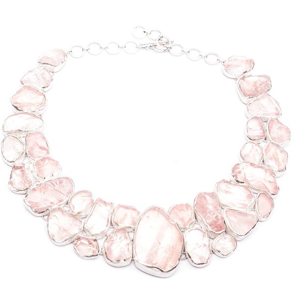 Rose Quartz Gemstone Statement Designer Ladies Silver Necklace