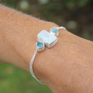 Moonstone And Aquamarine Handmade Sterling Silver Bracelet
