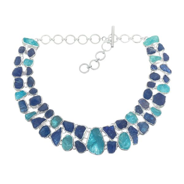 Tanzanite And Aquamarine Statement Handmade Ladies Sterling Silver Necklace