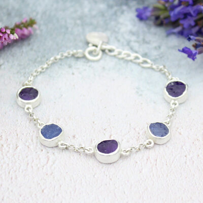 Amethyst And Tanzanite Gemstone Handmade Sterling Silver Ladies Bracelet
