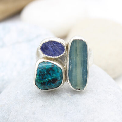 Kyanite, Tanzanite And Chrysocolla Gemstone Sterling Silver Ladies Ring