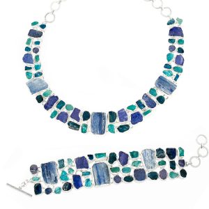 Statement Apatite, Tanzanite & Kyanite Gemstone Necklace & Bracelet Set
