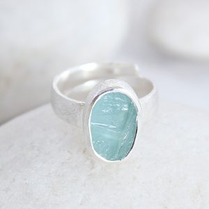 Aquamarine Natural Gemstone Adjustable Handmade Ladies Sterling Silver Ring
