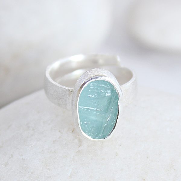 Aquamarine Natural Gemstone Adjustable Handmade Ladies Sterling Silver Ring
