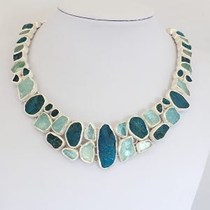 Aquamarine and Neon Apatite Gemstone Silver Necklace