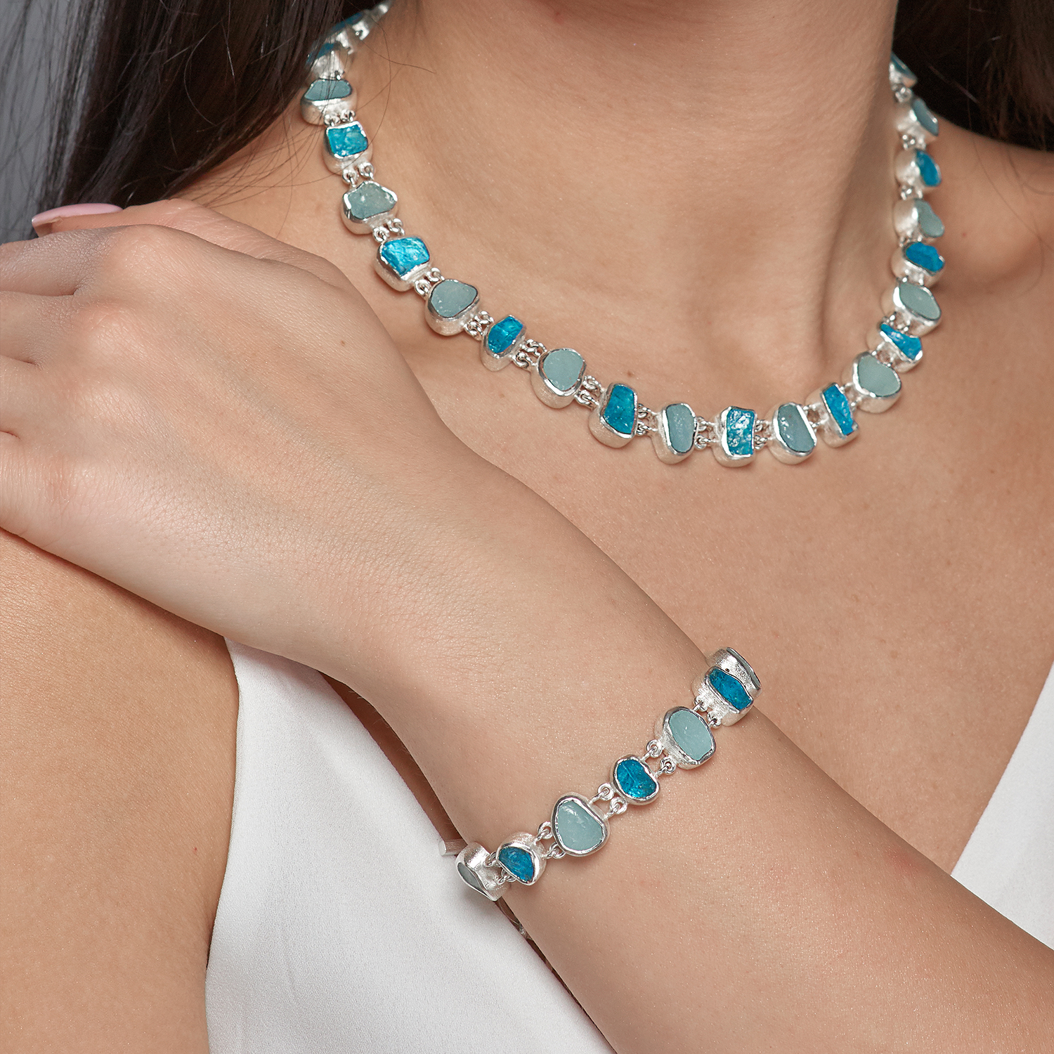 aquamarine-apatite-double-link-necklace-bracelet-set