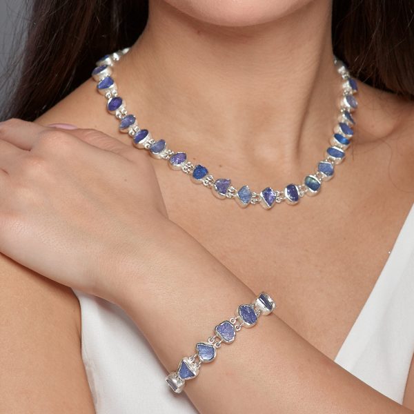 Tanzanite Gemstone Ladies Necklace & Bracelet Jewellery Set - Made to Order