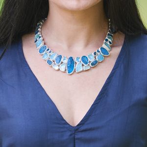 Made to Order Aquamarine And Neon Apatite Gemstone Sterling Silver Ladies Statement Necklace