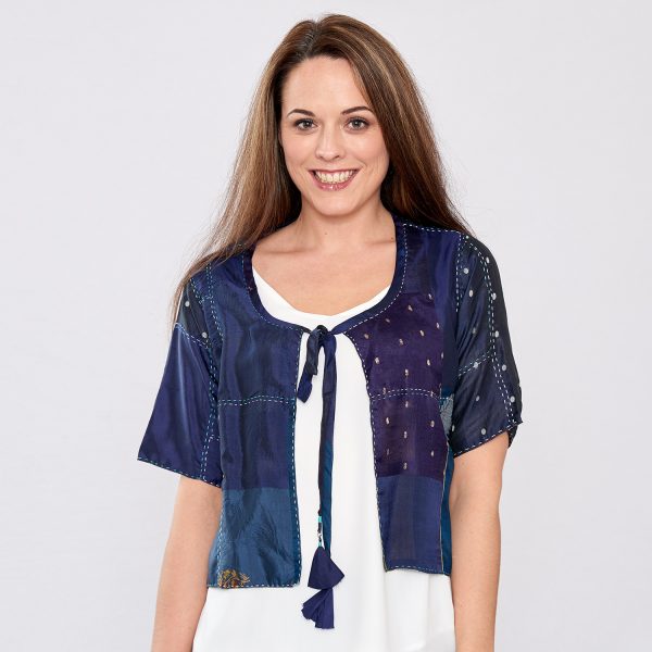 Navy Blue Pure Silk Hand Stitched Ladies Cover-up