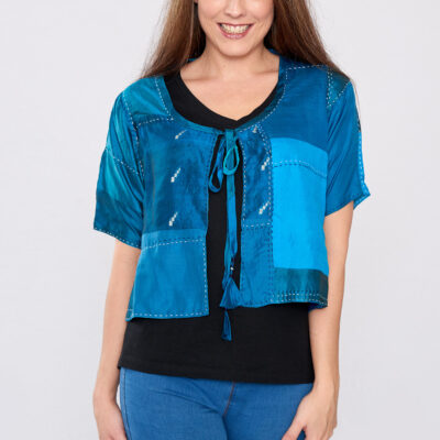 Teal Pure Silk Hand Stitched Ladies Cover-up