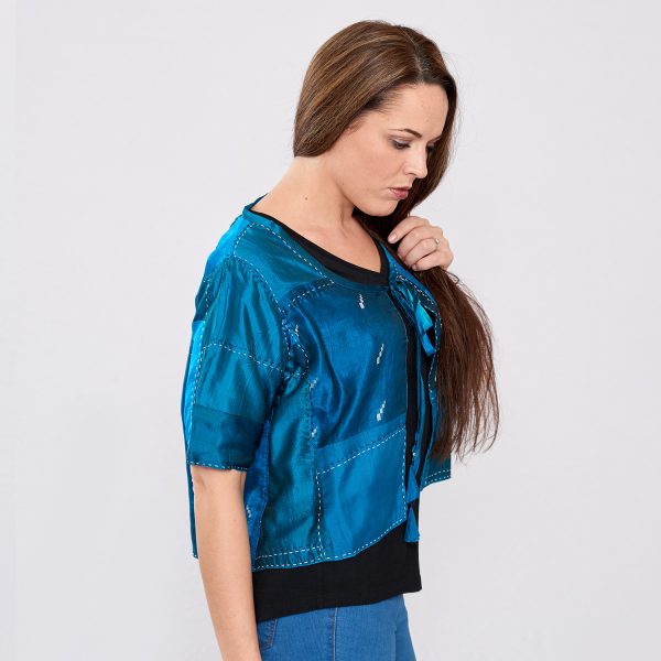 Teal Pure Silk Hand Stitched Ladies Cover-up