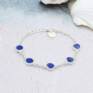 Lapis Lazuli Gemstone Handmade Sterling Silver Ladies Bracelet