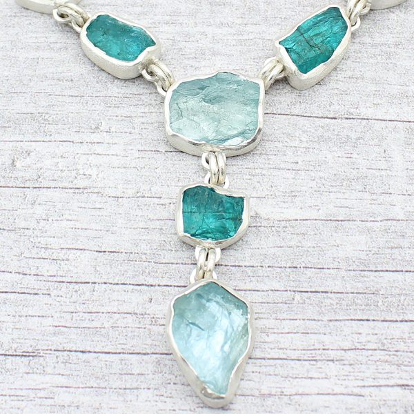Statement Handmade Aquamarine & Apatite Gemstone Ladies Silver Necklace