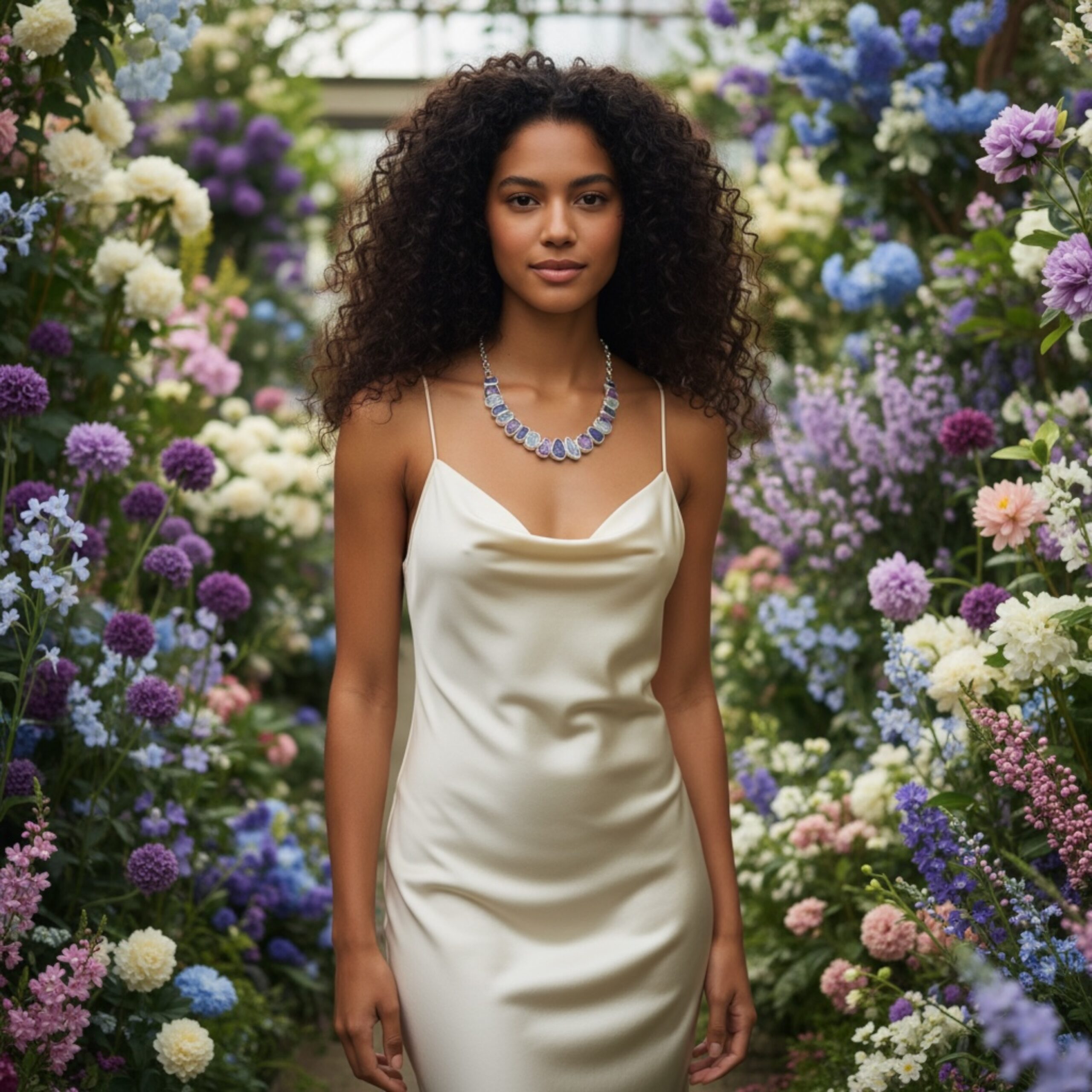 Handmade Tanzanite, Rainbow Moonstone & Amethyst Silver Statement Necklace