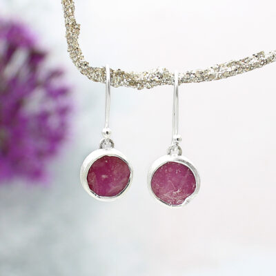 Ruby Gemstone Handmade Sterling Silver Ladies Earrings