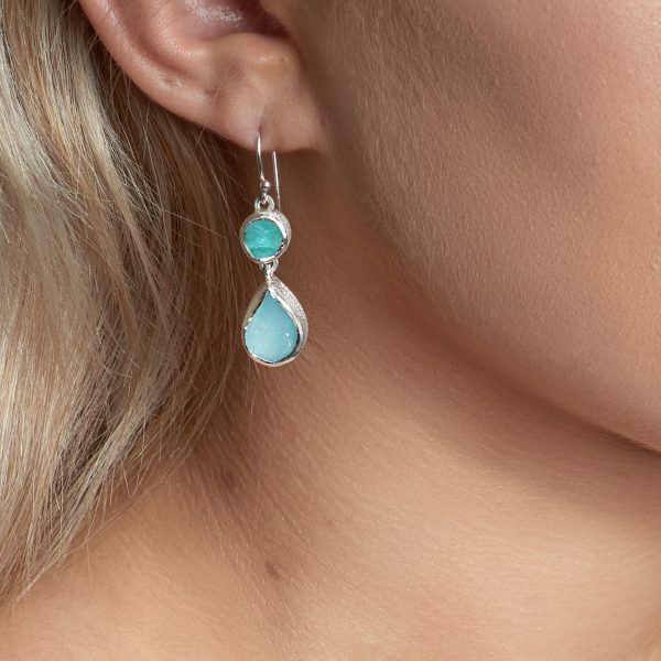 Aquamarine & Apatite Gemstone Sterling Silver Ladies Earrings