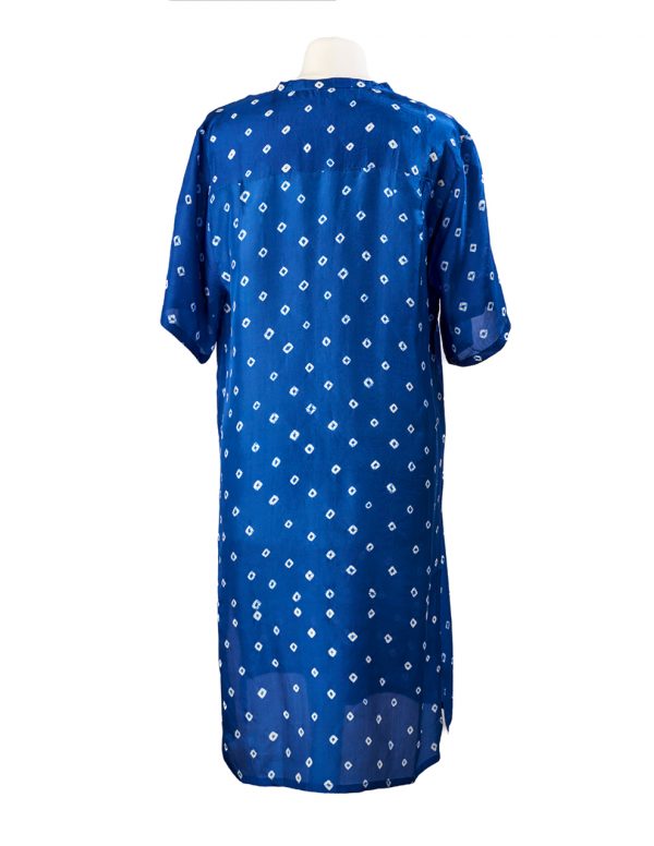 Deep Blue Hand Tie Dyed Silk Shirt Dress