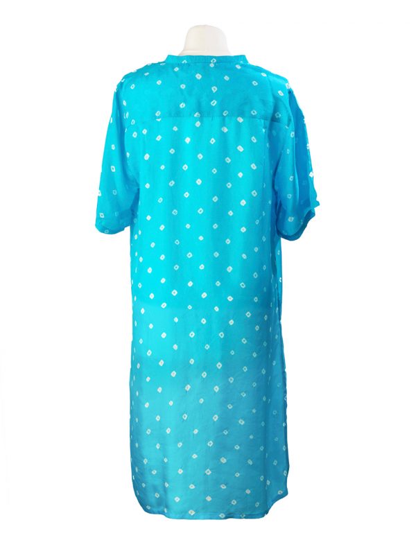 Turquoise Blue Hand Tie Dyed Silk Shirt Dress