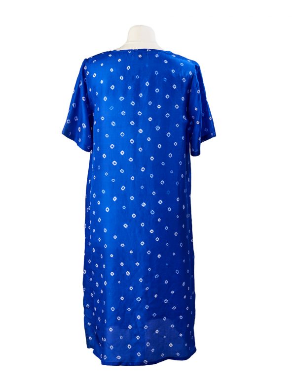 Bright Blue Poppy Flower Embroidered Silk Tunic Dress Midi