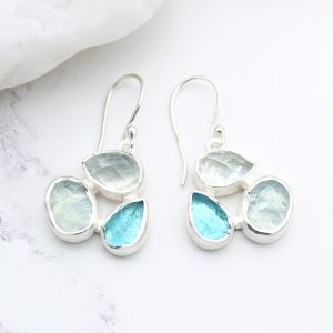 Aquamarine & Apatite Gemstone Sterling Silver Ladies Petal Earrings