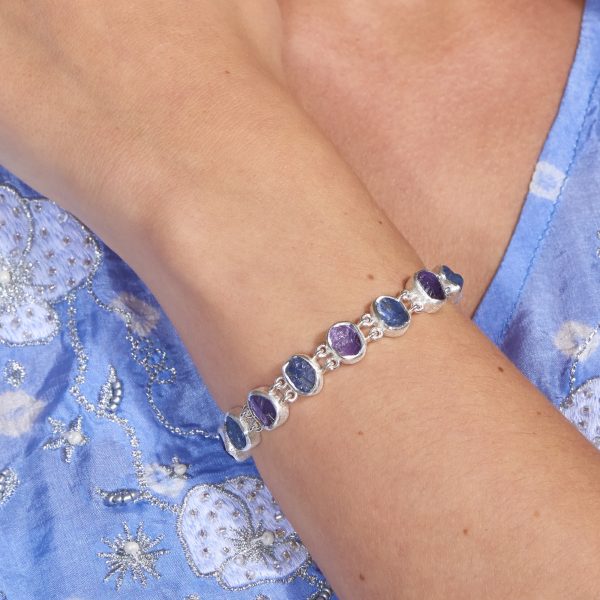 Amethyst and Tanzanite Gemstone Handmade Sterling Silver Ladies Bracelet