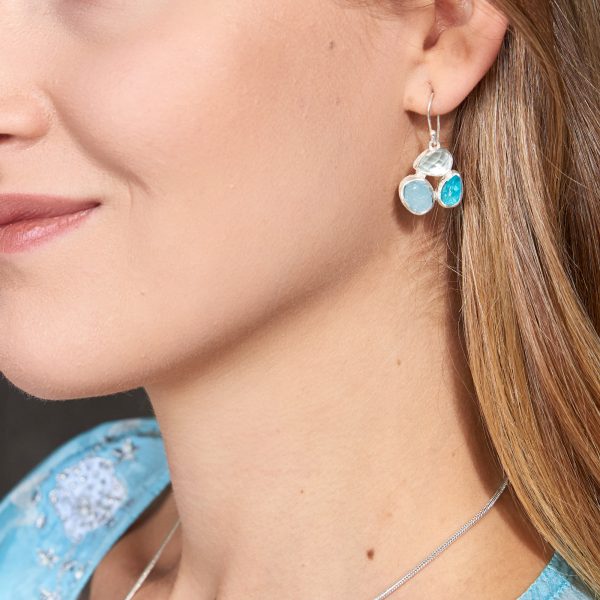 Aquamarine & Apatite Gemstone Sterling Silver Ladies Petal Earrings