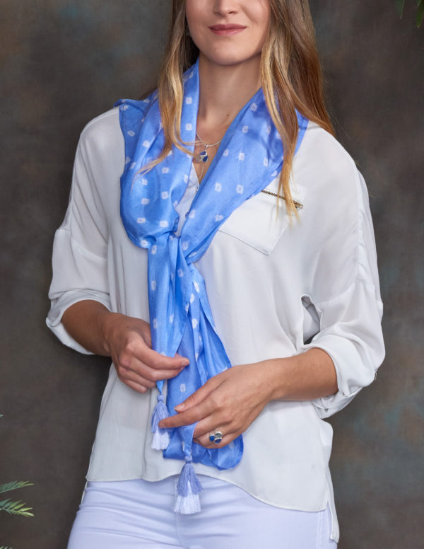 Cornflower Blue Luxury Silk Hand Tie Dyed Scarf
