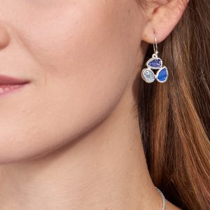Tanzanite, Moonstone & Lapis Lazuli Gemstone Sterling Silver Ladies Petal Earrings