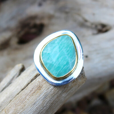 Amazonite Gemstone Adjustable Sterling Silver Ring