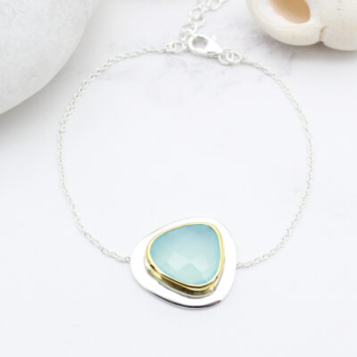 Aqua Chalcedony Gemstone Sterling Silver Bracelet