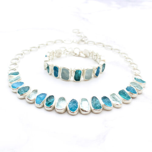 Aquamarine, Apatite & Neon Apatite Gemstone Necklace & Bracelet Set