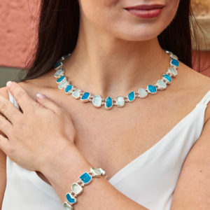 Aquamarine & Neon Apatite Gemstone Necklace & Bracelet Set - Made to Order