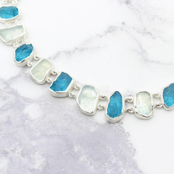 Aquamarine & Neon Apatite Gemstone Necklace & Bracelet Set