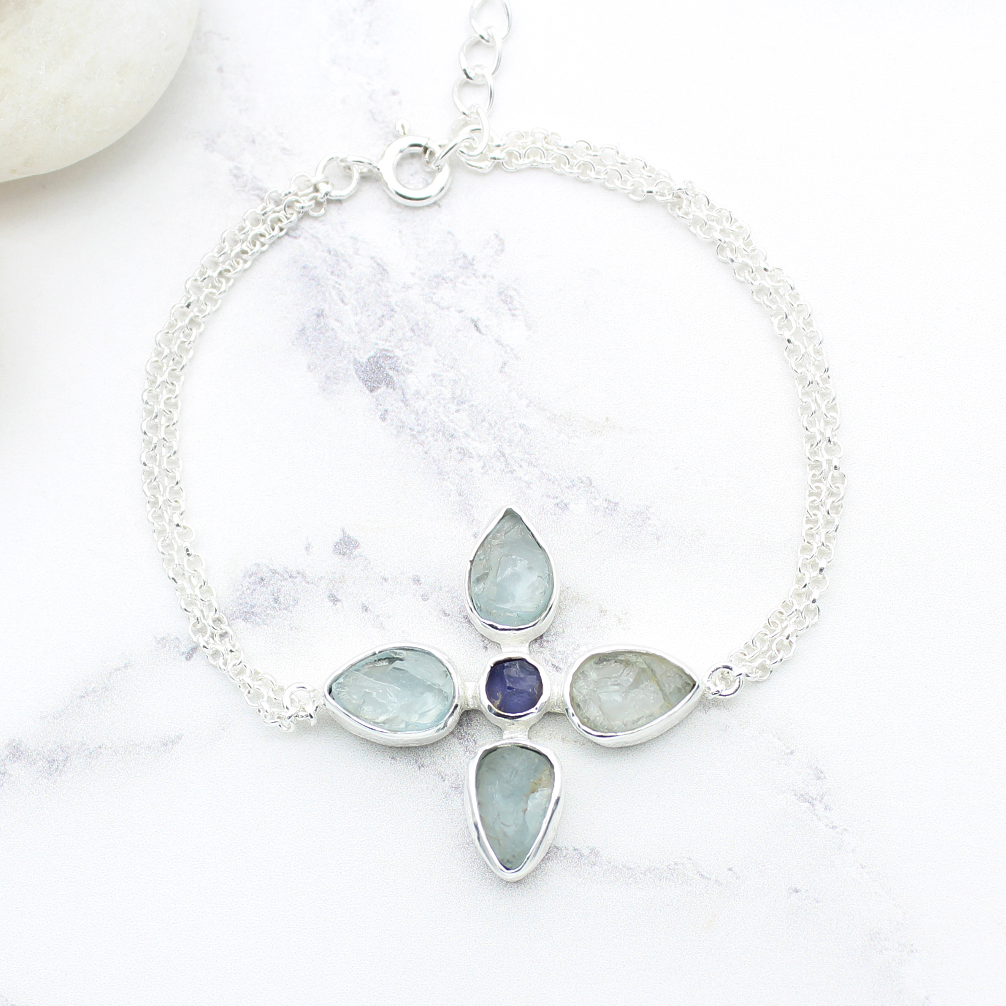 tanzanite-aquamarine-gemstone-flower-bracelet-br079