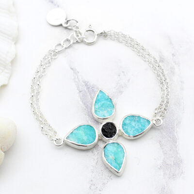 Handmade Amazonite & Tourmaline Gemstone Sterling Silver Bracelet