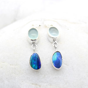 Blue Opal & Aqua Chalcedony Gemstone Sterling Silver Earrings