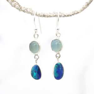 Blue Opal & Aqua Chalcedony Gemstone Sterling Silver Earrings