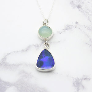 Blue Opal & Aqua Chalcedony Gemstone Sterling Silver Pendant