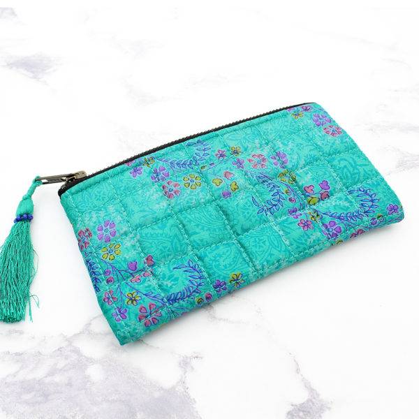 Jade Green Silk Sari Upcycled Quilted Jewellery Bag
