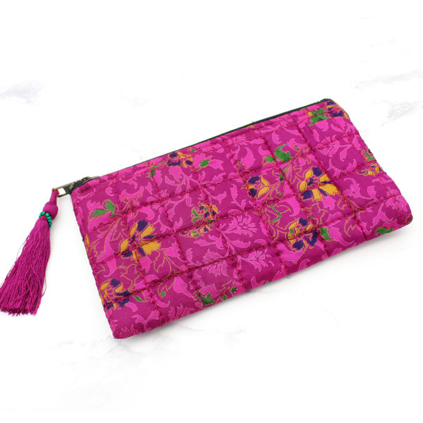 Pink Silk Sari Upcycled Quilted Jewellery Bag