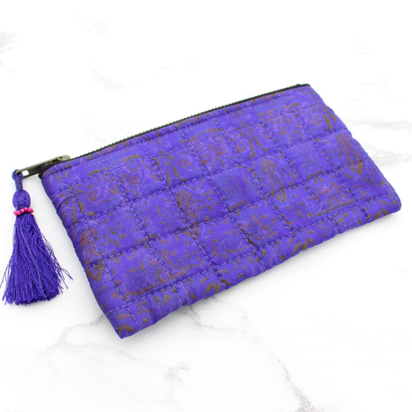 Purple Silk Sari Upcycled Quilted Jewellery Bag