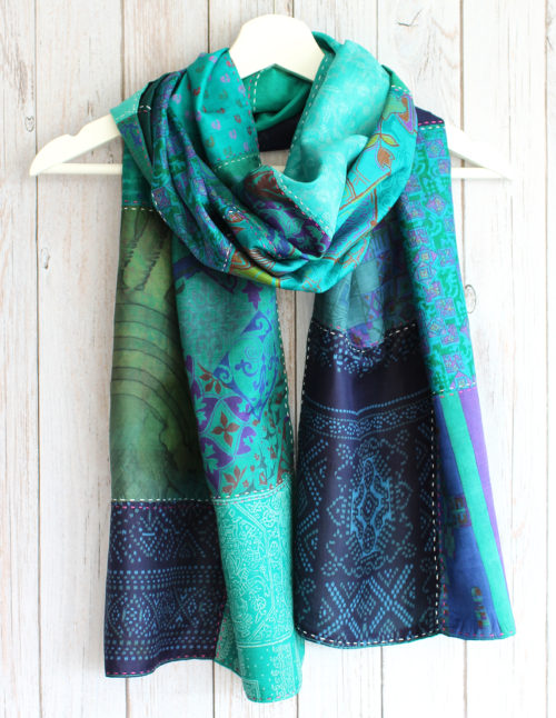 Green Handstitched Recycled Silk Scarf