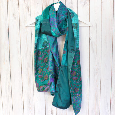 Green Handstitched Recycled Silk Scarf