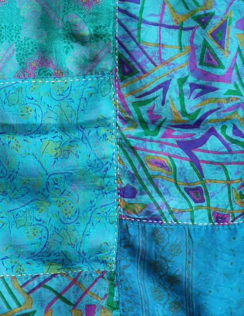 Teal Handstitched Recycled Silk Scarf