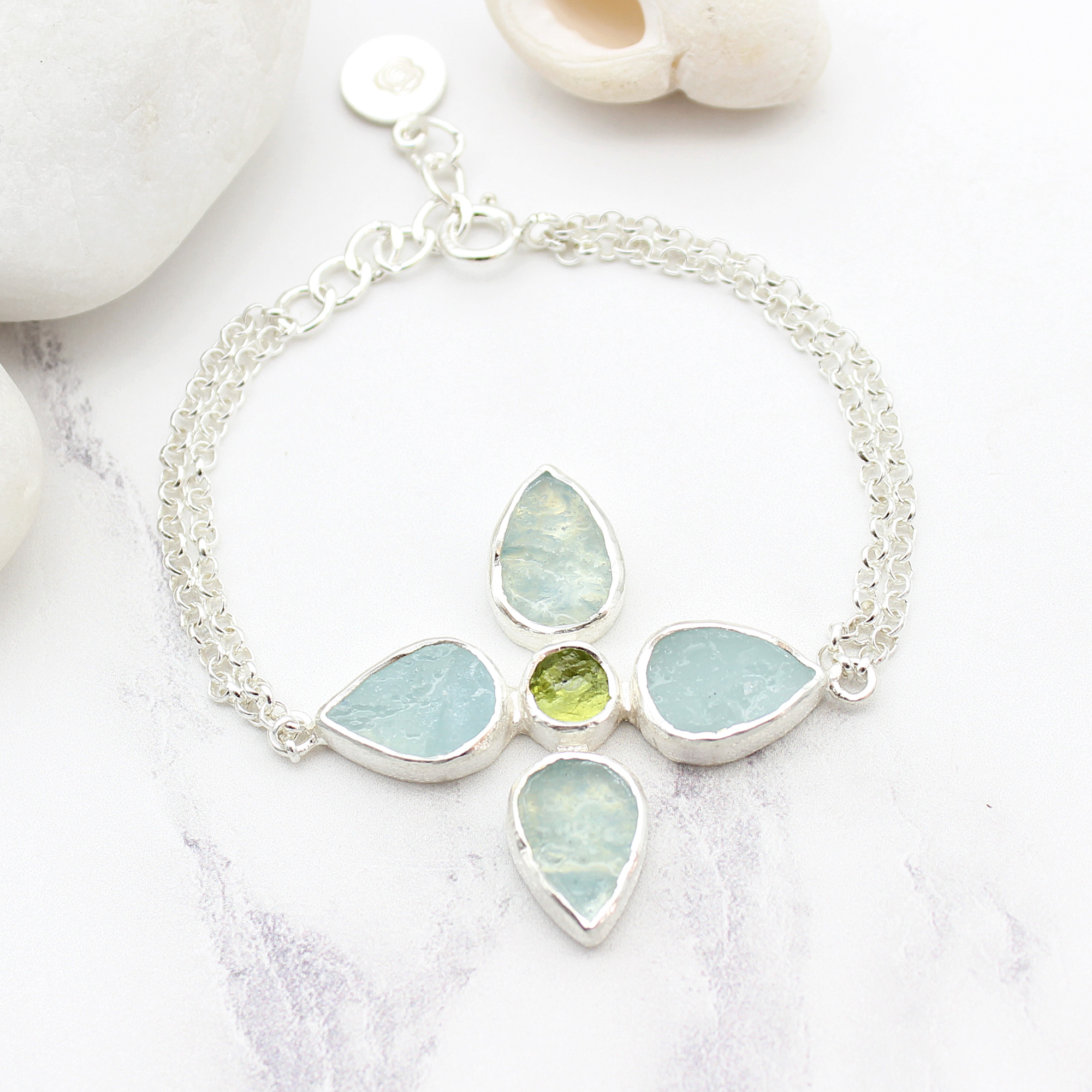 aquamarine-peridot-gemstone-flower-bracelet-br082
