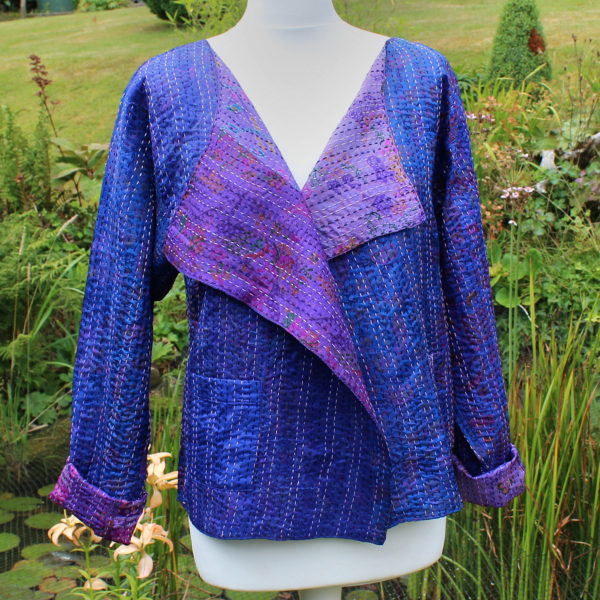 Purple Kantha Hand Stitched Silk Jacket