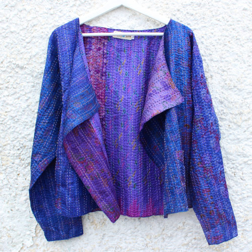 Purple Kantha Hand Stitched Silk Jacket