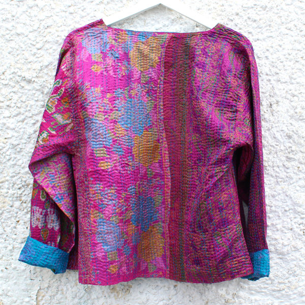 Pink & Blue Kantha Hand Stitched Silk Jacket